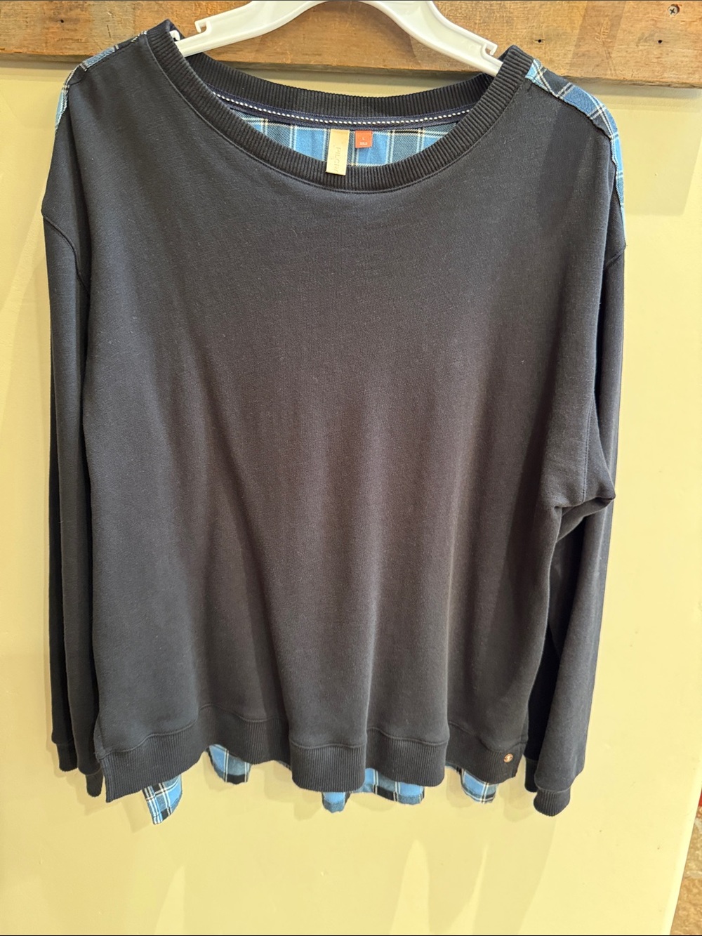 Pilcro Blue Sweatshirt with Blue Plaid Trim